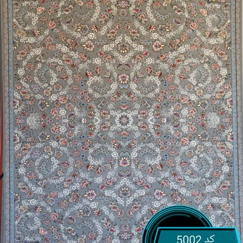 فرش ماشینی کاشان 700 شانه کد5002 زمینه نقره ای